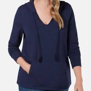 Soft Surroundings Navy Blue Hi Low Hem Hooded Pullover Sweater XSmall Petite